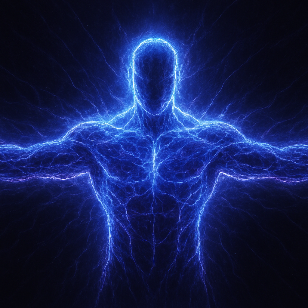 A dominant being of pure spiritual energy, arms outstretched